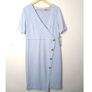 Allen Kay Formal Career Stretch Button Front V-Neck Short Sleeve Blue 16 Dress